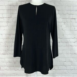 Lauren Ralph Lauren Medium Top Shirt Black Solid Scoop Neck Keyhole 3/4 Sleeve